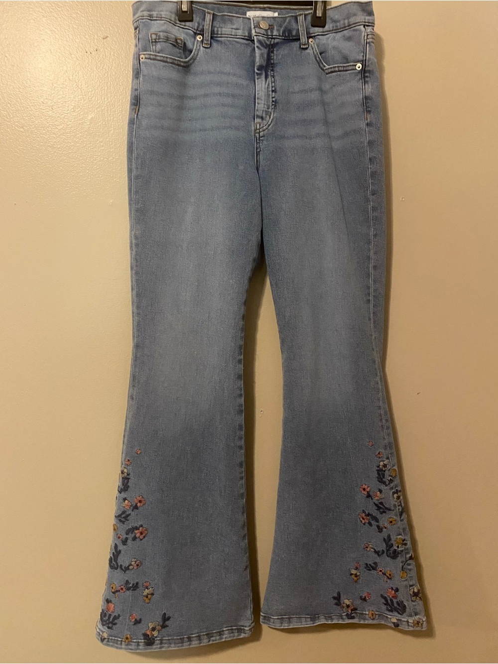 Jessica Simpson Light Blue Floral Embroidered Flare Jeans